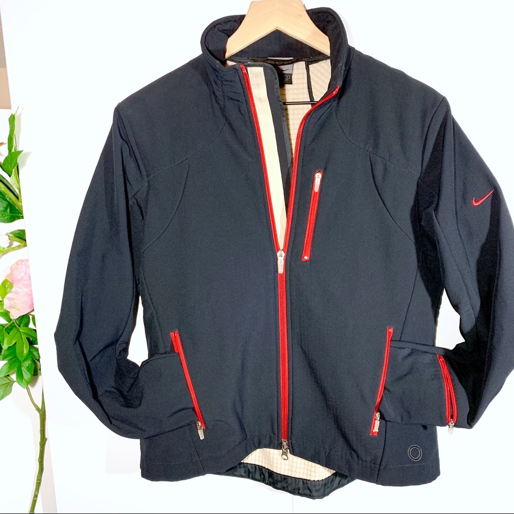 Nike zip up jacket black and red running active